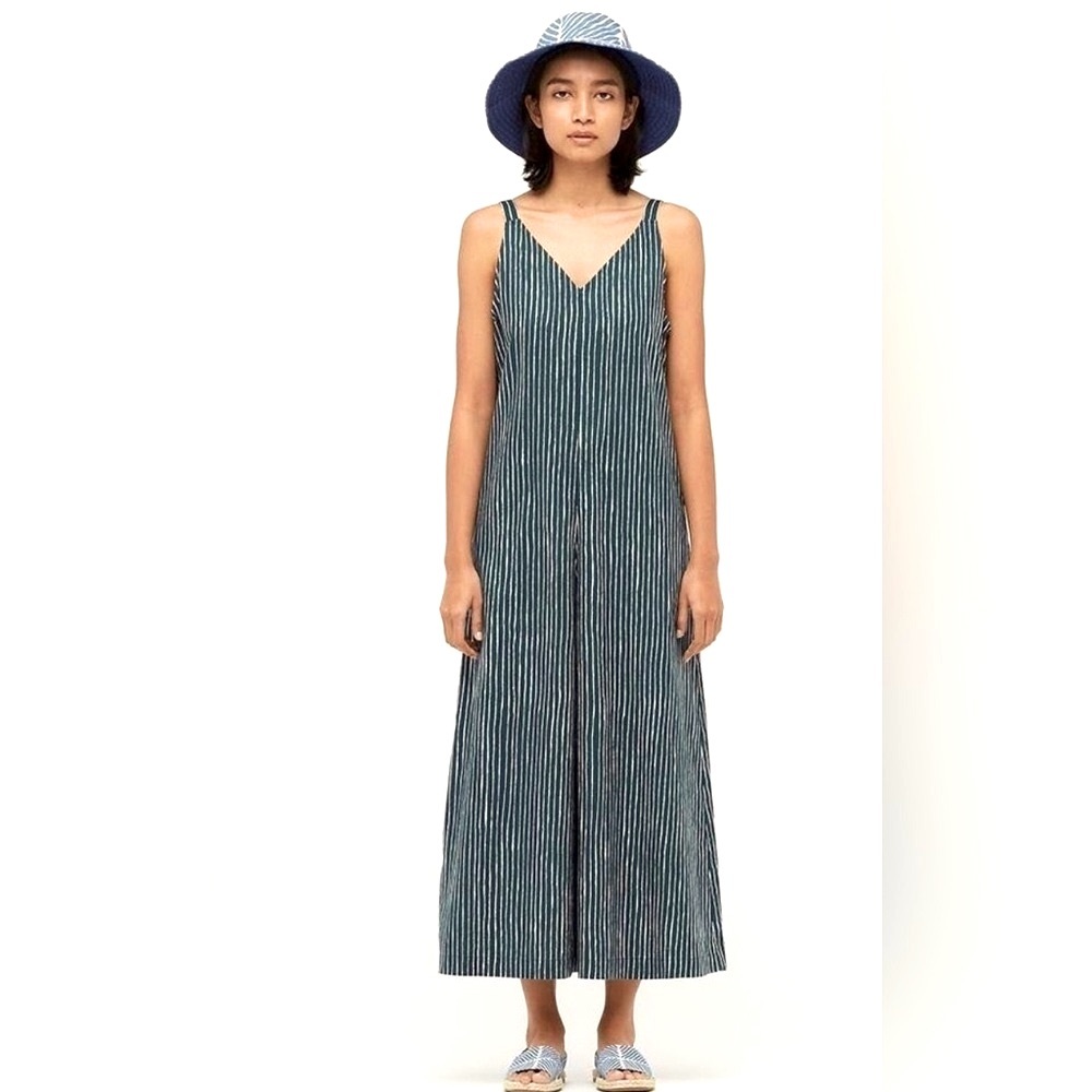 Marimekko Green and White Striped Wide-Leg Jumpsuit